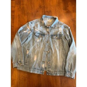 Blank Paige Distressed Denim Jacket Womens Large Light Wash Ripped Jean Jacket T